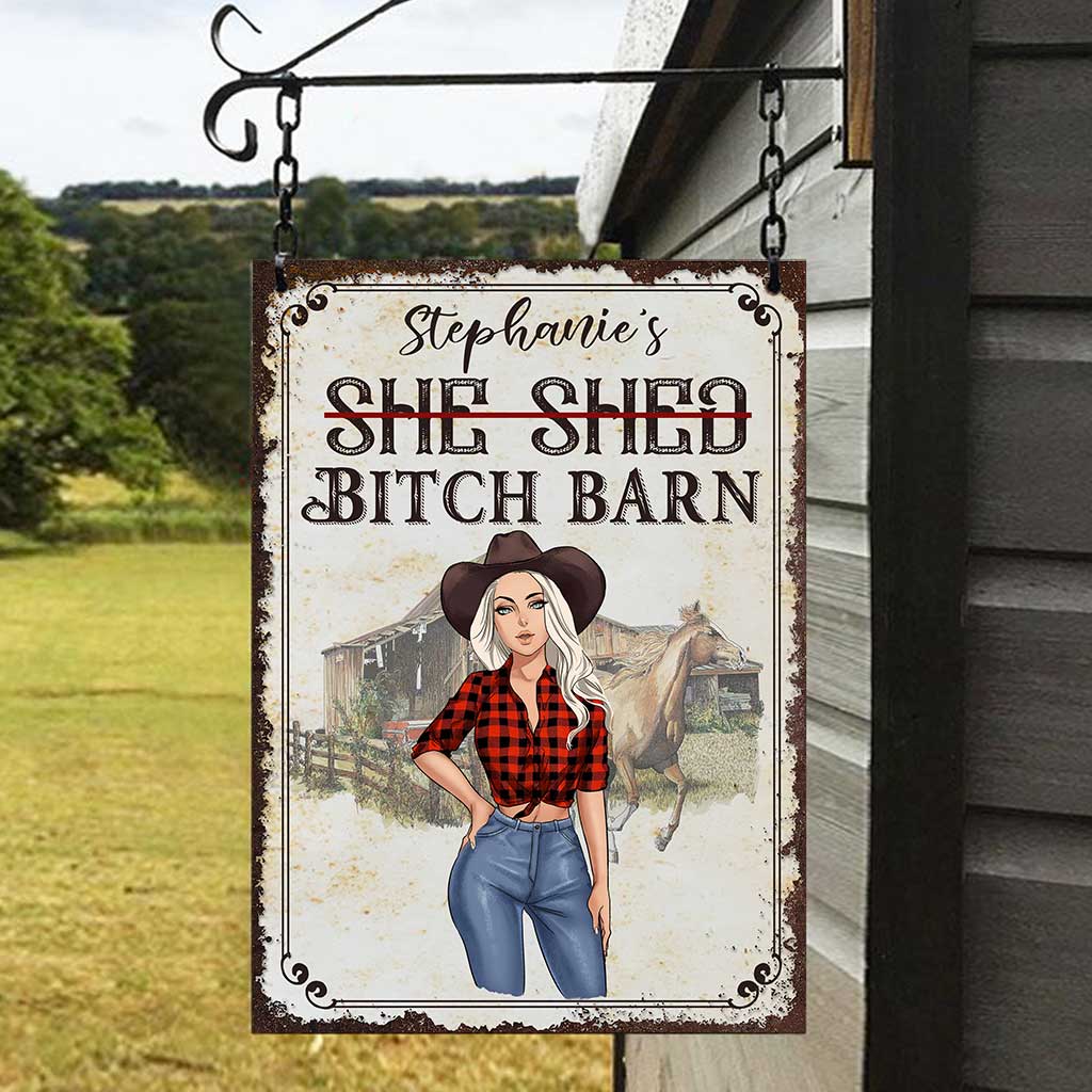 Horse Girl Barn - Personalisiertes rechteckiges Metallschild mit Pferdemotiv