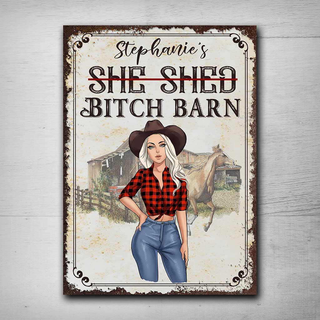Horse Girl Barn - Personalisiertes rechteckiges Metallschild mit Pferdemotiv