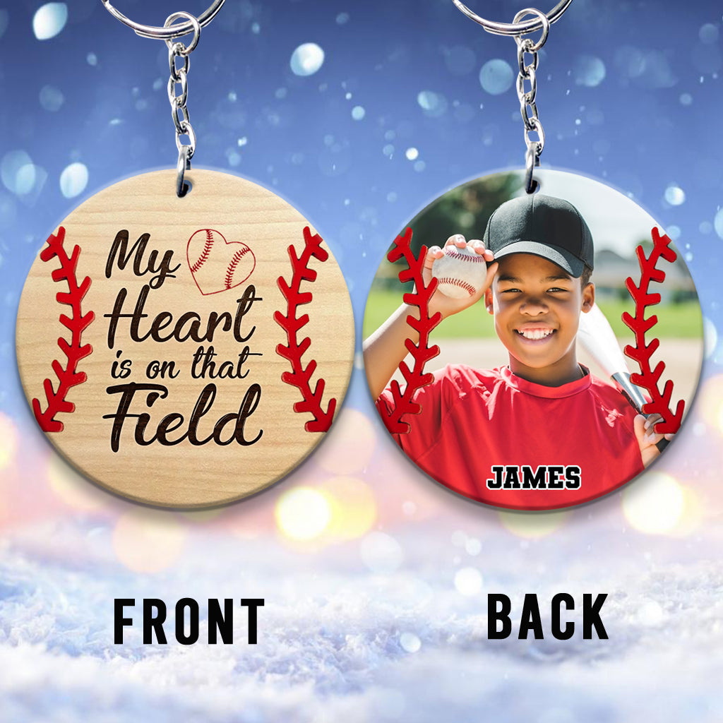 My Heart Is On That Field - Personalized Baseball Transparent Keychain