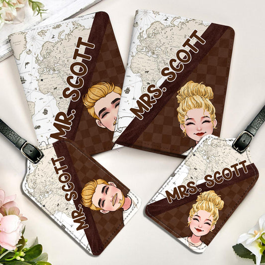 Mr. & Mrs. – Personalisierter Gepäckanhänger und Passhalter aus Leder für Paare