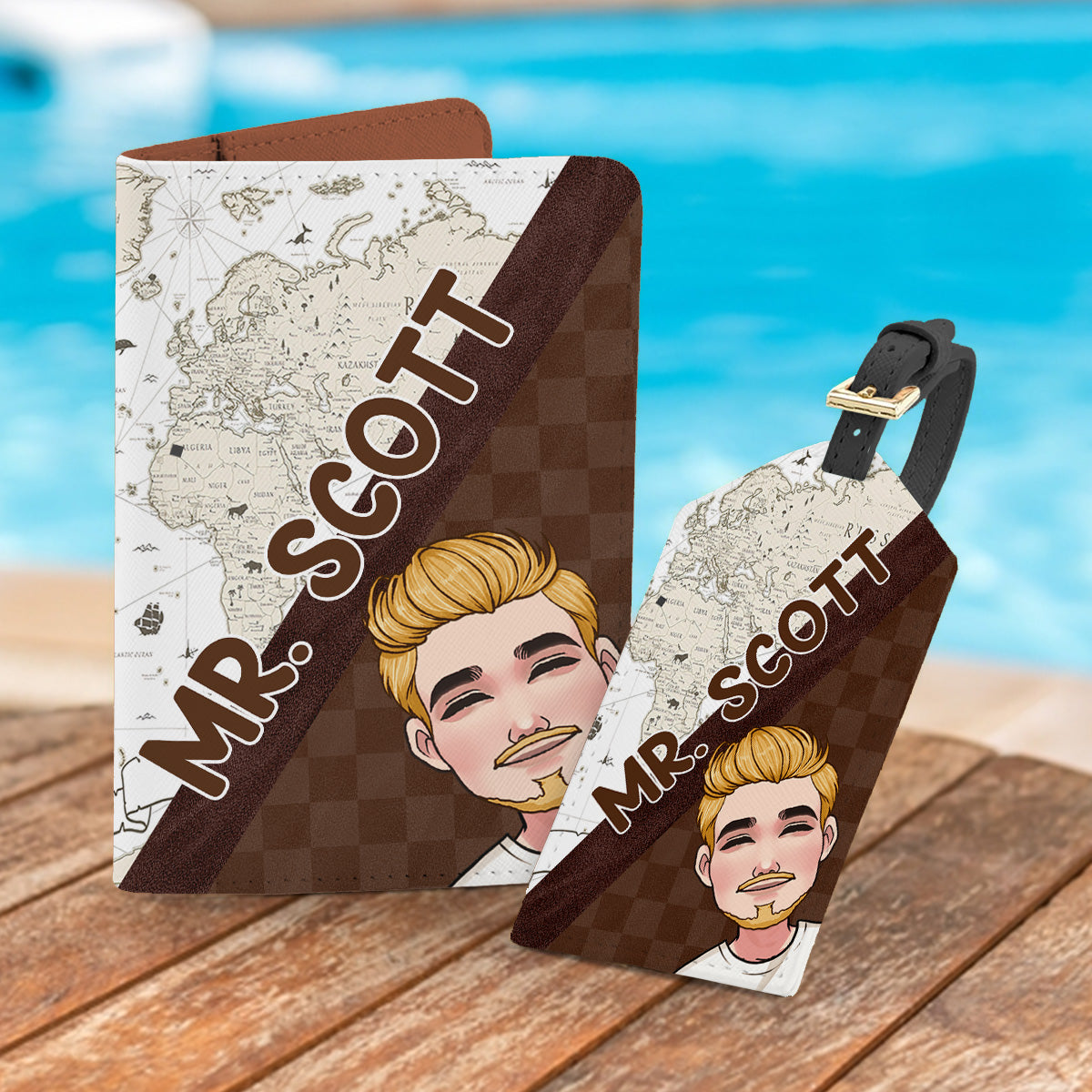 Mr And Mrs - Personalized Couple Leather Luggage Tag & Passport Holder