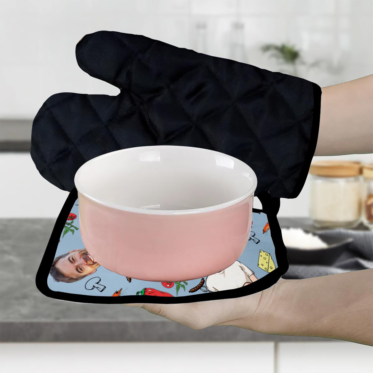 Ich grille, ich trinke und ich weiß Dinge – Personalisiertes Topflappen- und Ofenhandschuh-Set für Väter