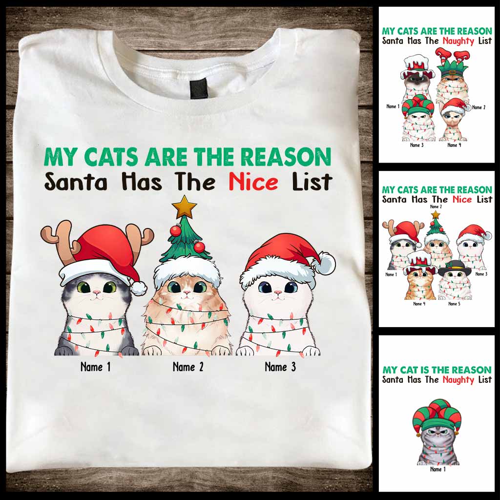 Meine Katze ist der Grund, warum der Weihnachtsmann die Liste der unartigen Kinder hat – personalisiertes Weihnachts-T-Shirt und Hoodie