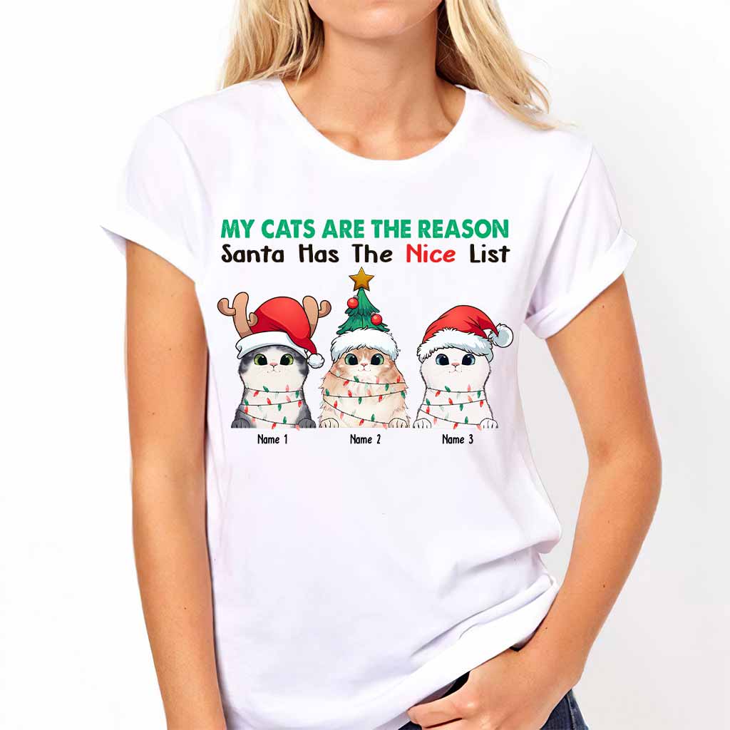 Meine Katze ist der Grund, warum der Weihnachtsmann die Liste der unartigen Kinder hat – personalisiertes Weihnachts-T-Shirt und Hoodie