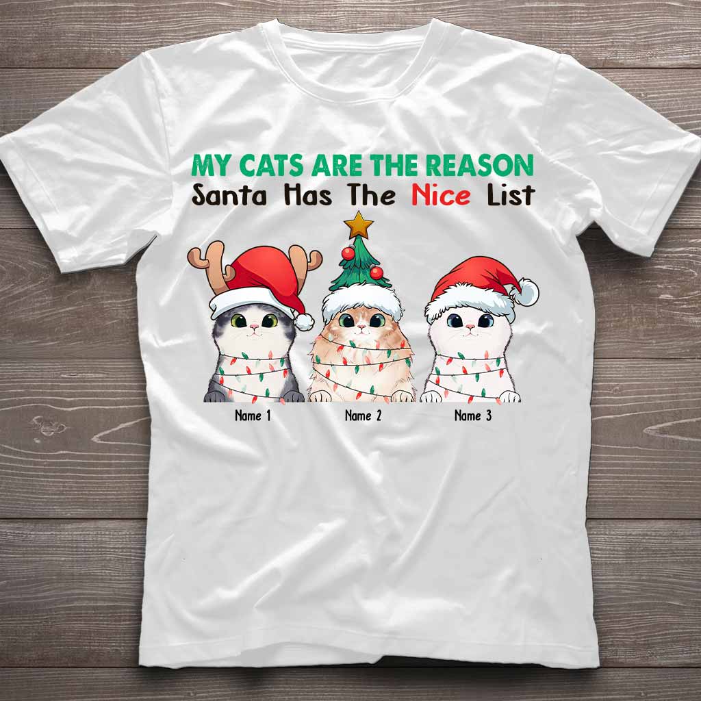 Meine Katze ist der Grund, warum der Weihnachtsmann die Liste der unartigen Kinder hat – personalisiertes Weihnachts-T-Shirt und Hoodie