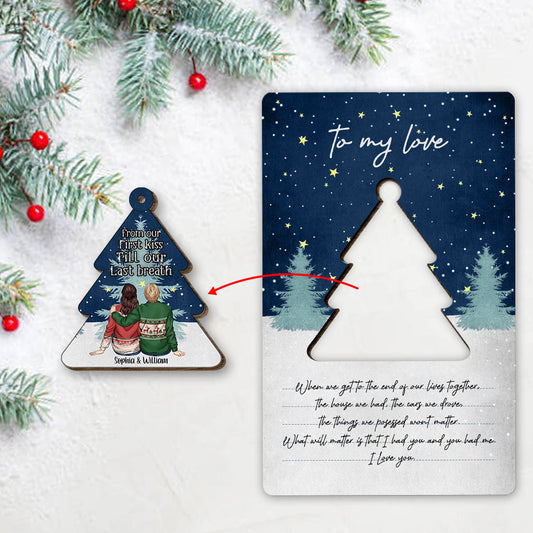 From Our First Kiss Till Our Last Breath - Personalized Christmas Couple Wooden Card Pop Out Ornament