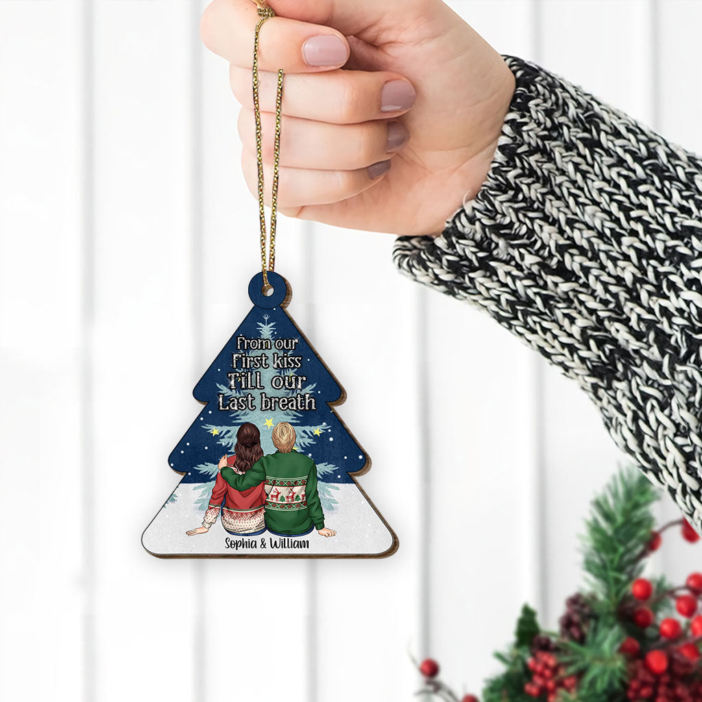 Vom ersten Kuss bis zum letzten Atemzug – Personalisierte Weihnachtskarte aus Holz für Paare zum Aufklappen