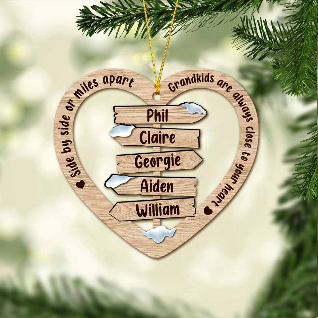Side By Side Or Miles Apart - Personalized Christmas Grandma Ornament (Printed On Both Sides)