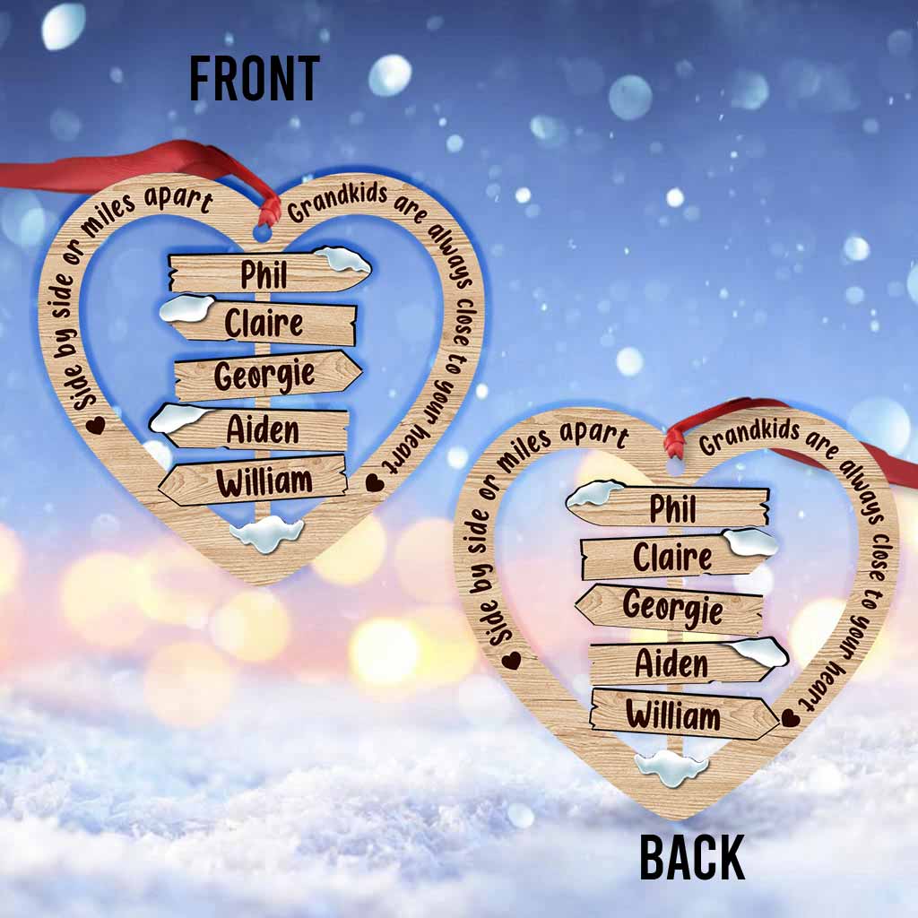 Side By Side Or Miles Apart - Personalized Christmas Grandma Ornament (Printed On Both Sides)