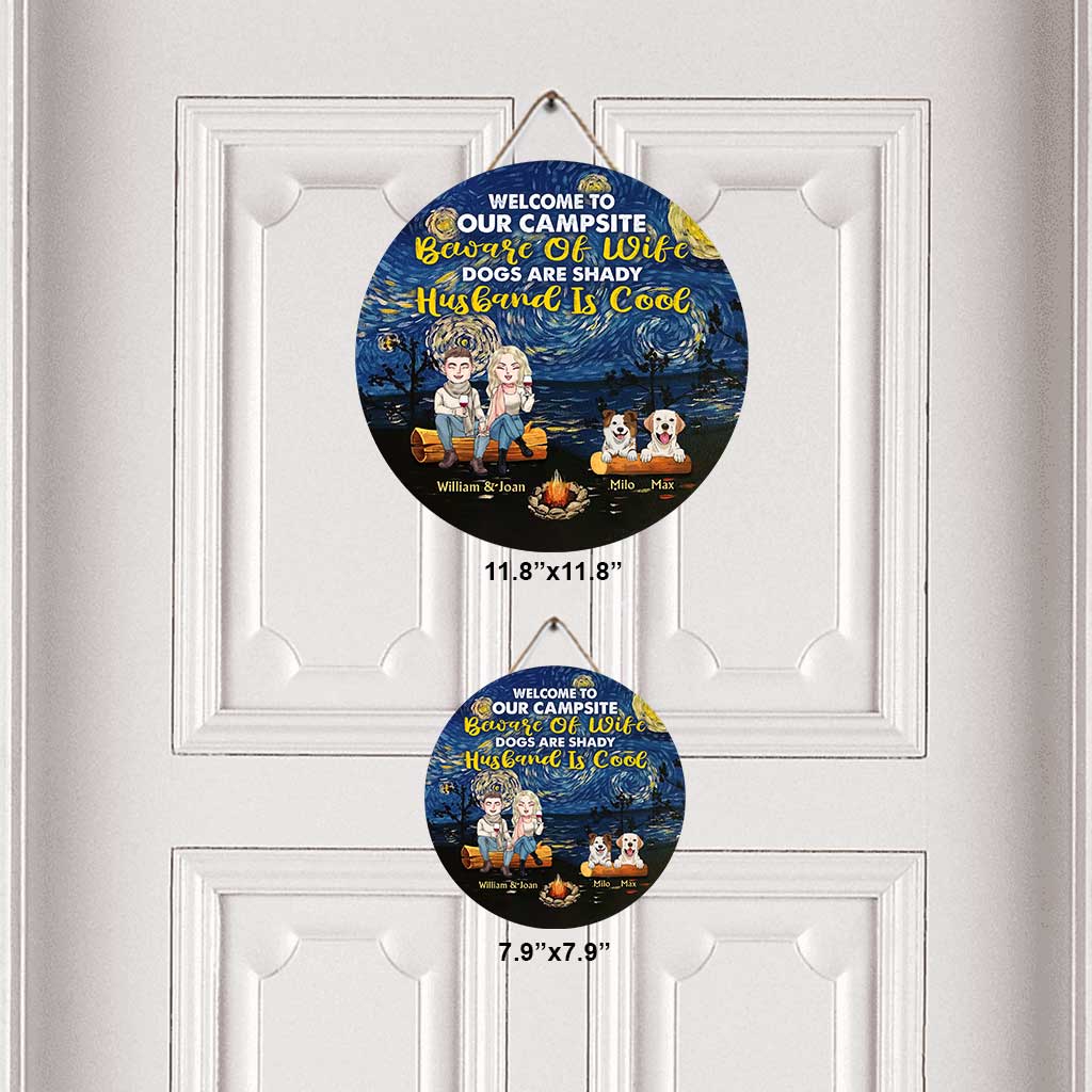 Welcome To Our Campsite - Personalized Couple Camping Round Wood Sign