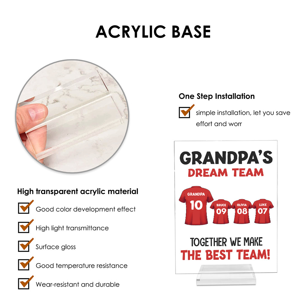 Opas Team – Gemeinsam sind wir das beste Team – Personalisierte transparente Acrylplakette für Opa