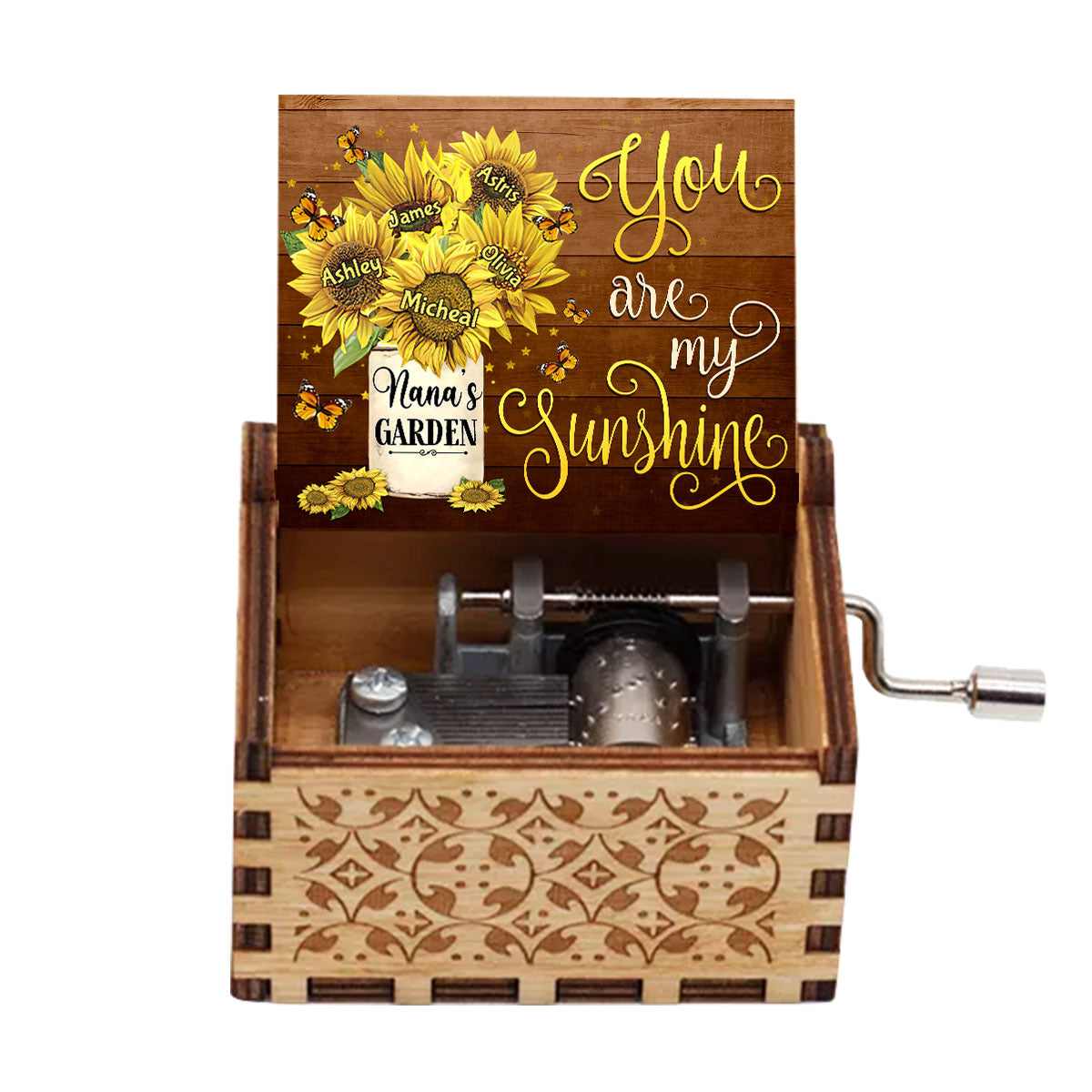 Du bist mein Sonnenschein – Geschenk für Oma, Papa, Mama, Opa – Personalisierte Spieluhr mit Handkurbel