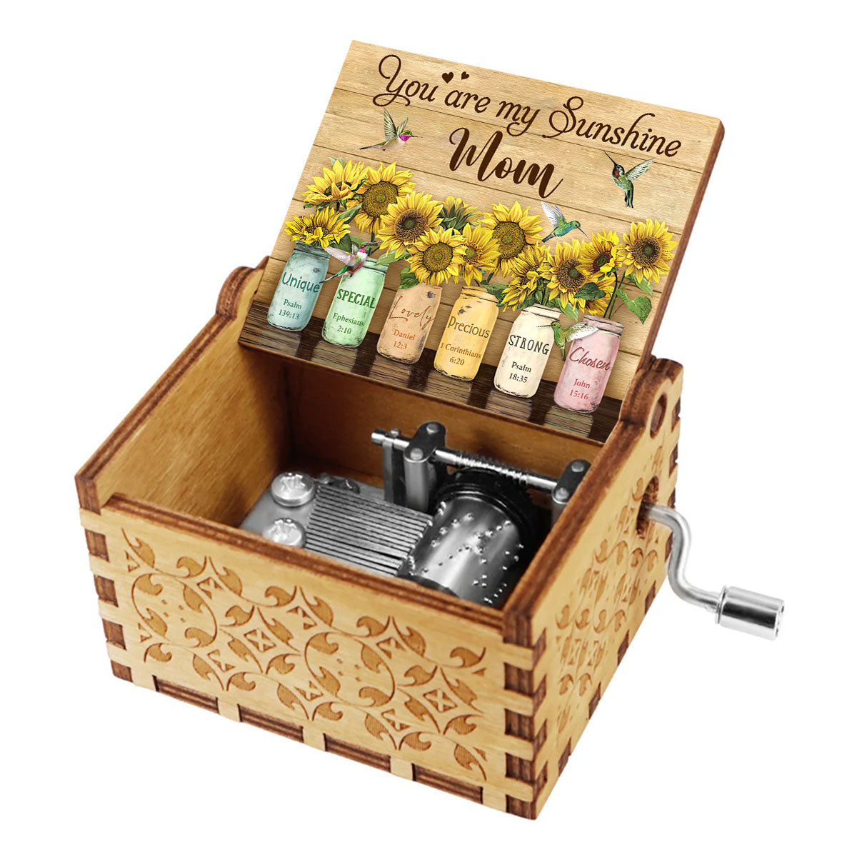 Du bist mein Sonnenschein – Geschenk für Mama, Oma, Enkelin, Freundin, Schwester – Personalisierte Spieluhr mit Handkurbel