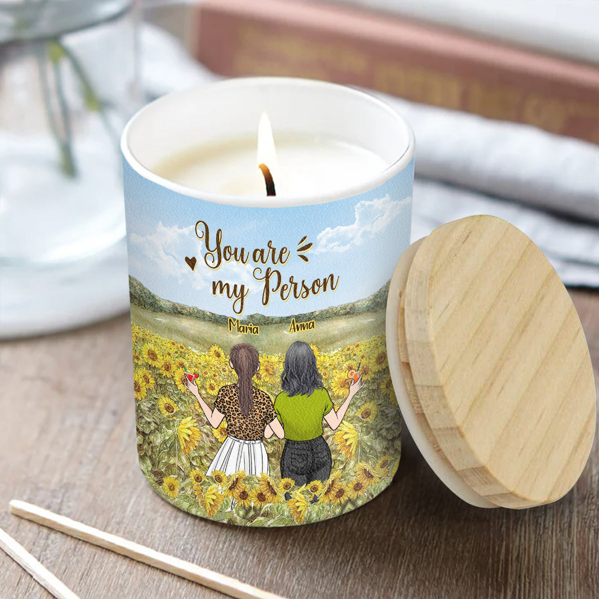 Du bist mein Mensch – Personalisierte Kerze für die beste Freundin mit Holzdeckel