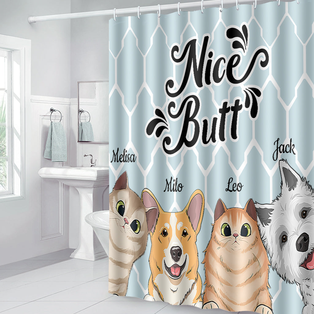 Schöne Hundedusche – Personalisierter Duschvorhang & Badematten-Set