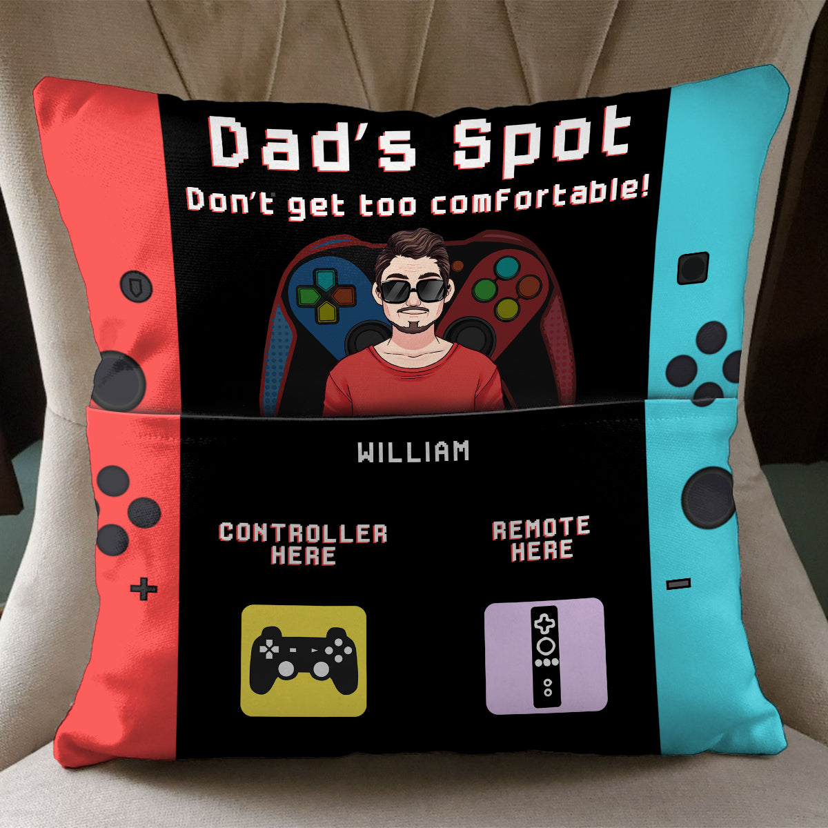 Papas Lieblingsplatz: Mach es dir nicht zu gemütlich für Gamer-Papa – personalisiertes Videospiel-Taschenkissen
