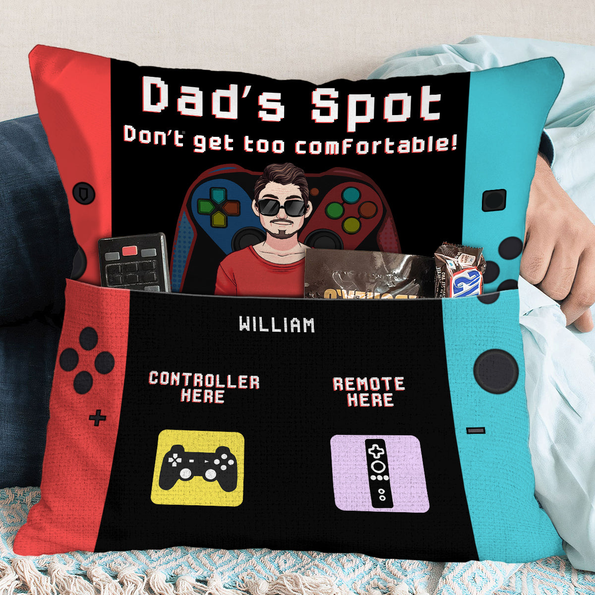 Papas Lieblingsplatz: Mach es dir nicht zu gemütlich für Gamer-Papa – personalisiertes Videospiel-Taschenkissen