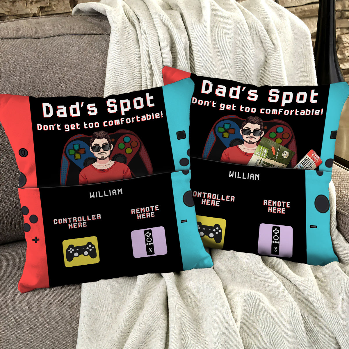 Papas Lieblingsplatz: Mach es dir nicht zu gemütlich für Gamer-Papa – personalisiertes Videospiel-Taschenkissen