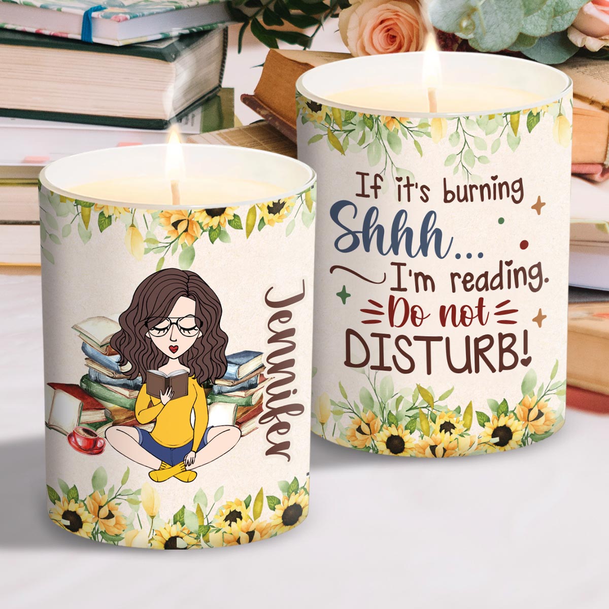 Shhh ... Do Not Distrub - Personalized Book Candle With Wooden Lid