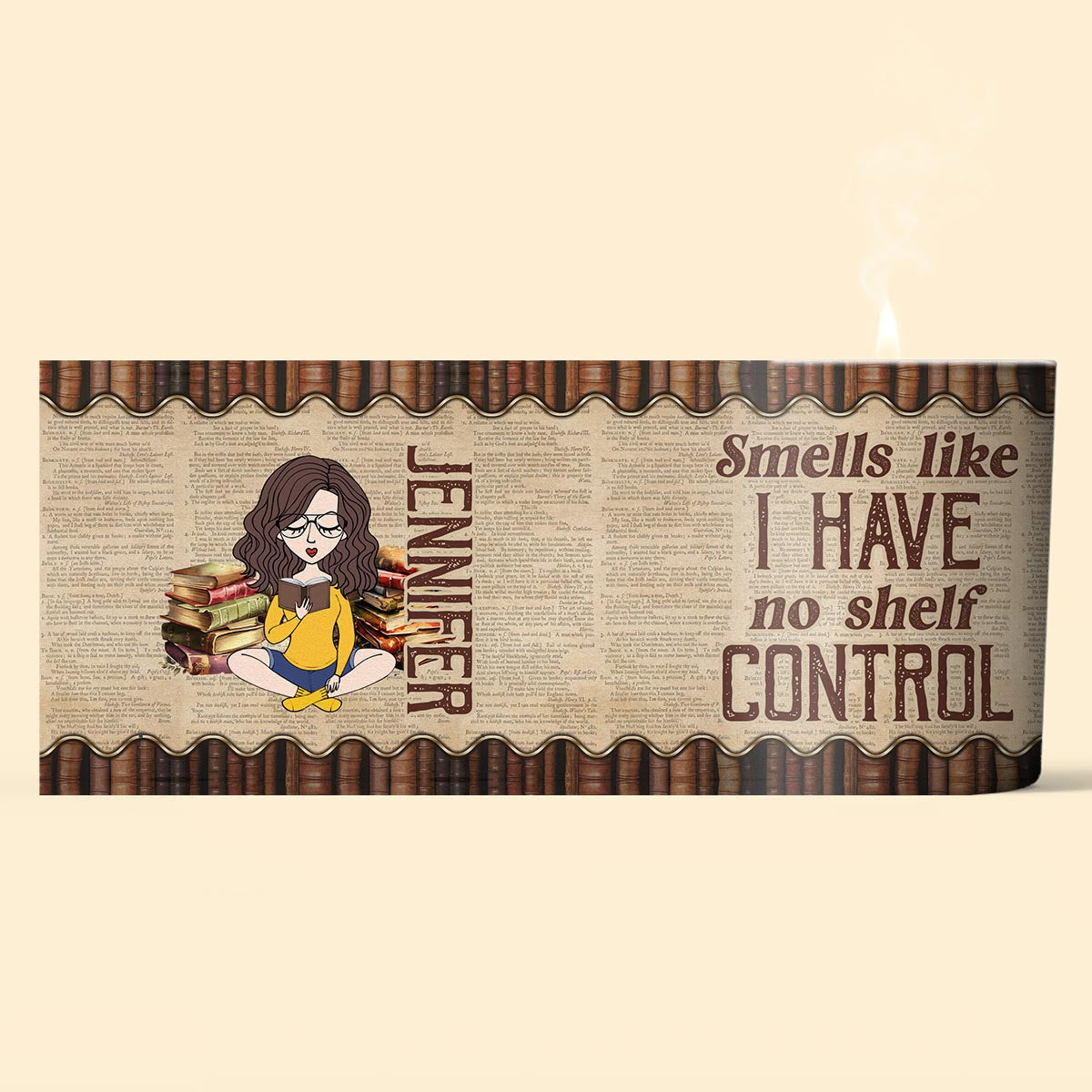 Riecht, als hätte ich keine Regalkontrolle – Personalisierte Buchkerze mit Holzdeckel