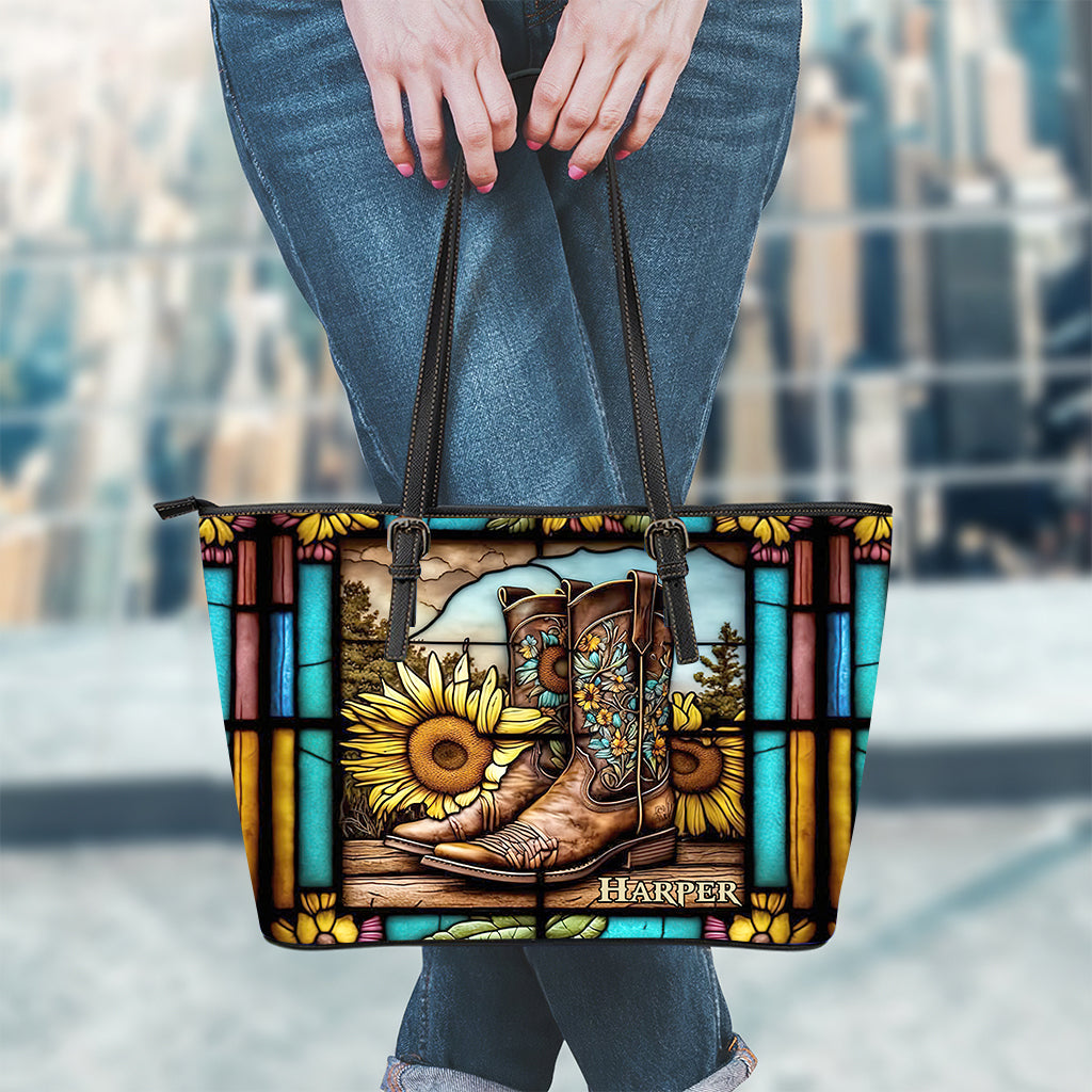 Ich bin nicht die meisten Frauen Sonnenblumen-Glasmalerei - Personalisierte Pferdeledertasche