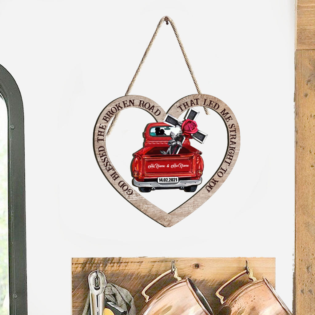 Gott segnete den holprigen Weg – Personalisiertes Holzschild für Paare