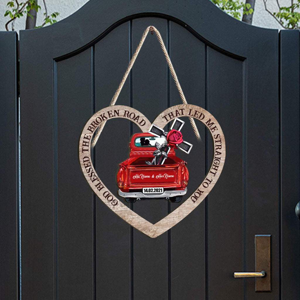 Gott segnete den holprigen Weg – Personalisiertes Holzschild für Paare