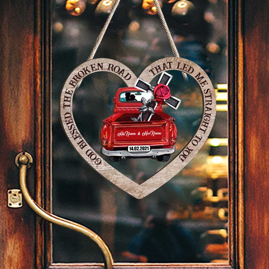 Gott segnete den holprigen Weg – Personalisiertes Holzschild für Paare