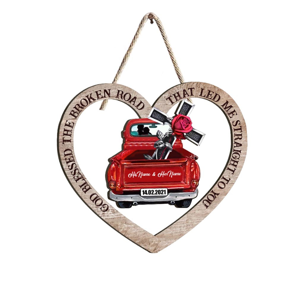 Gott segnete den holprigen Weg – Personalisiertes Holzschild für Paare