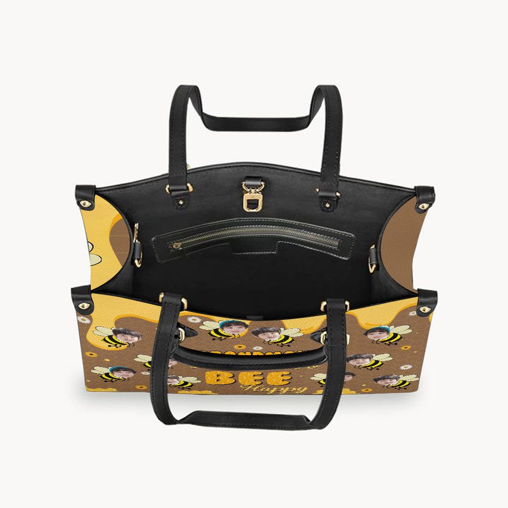 Sei glücklich – Geschenk für Oma, Mama – Personalisierte Lederhandtasche