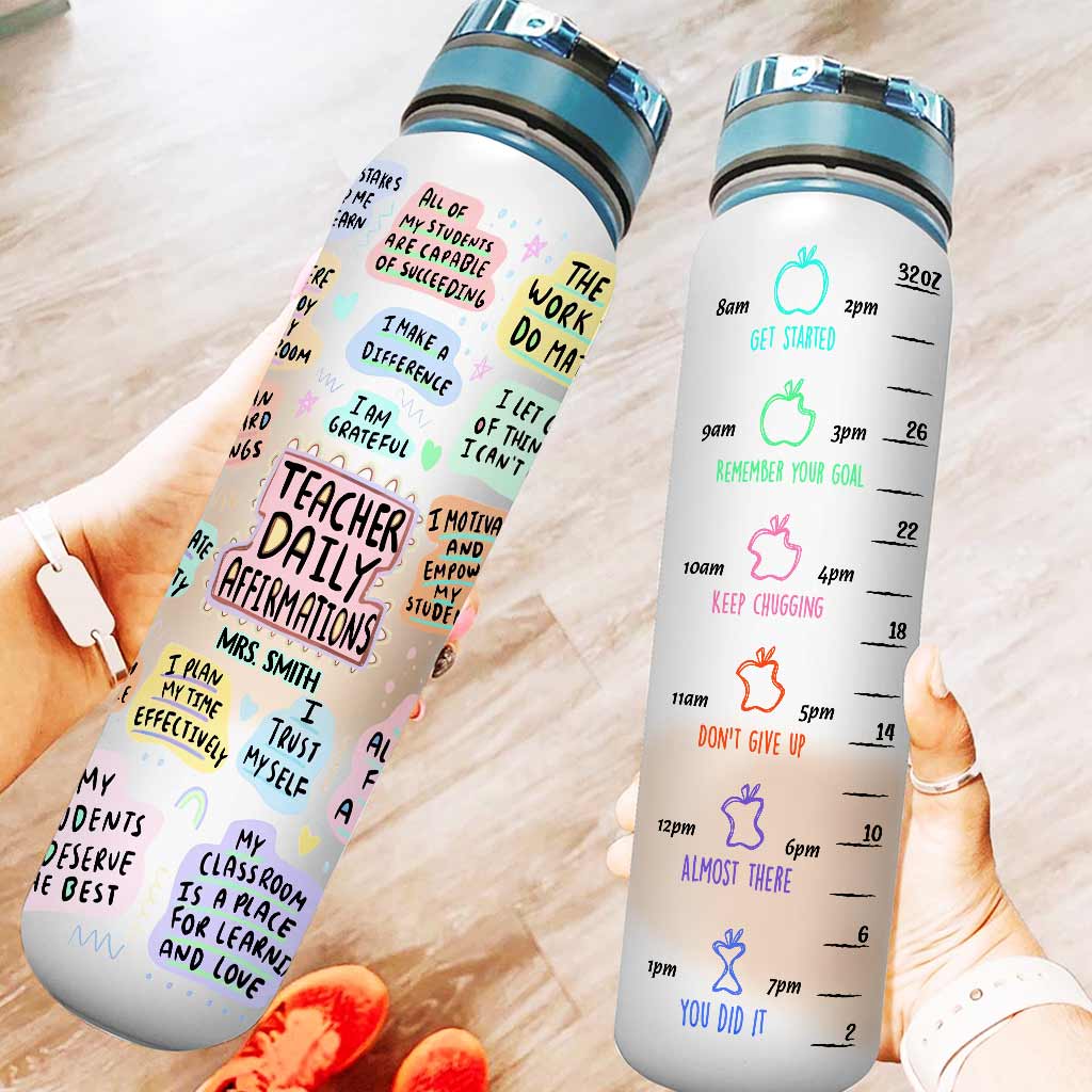 Tägliche Affirmation für Lehrer – Personalisierte Trinkflasche mit Wasserzähler für Lehrer