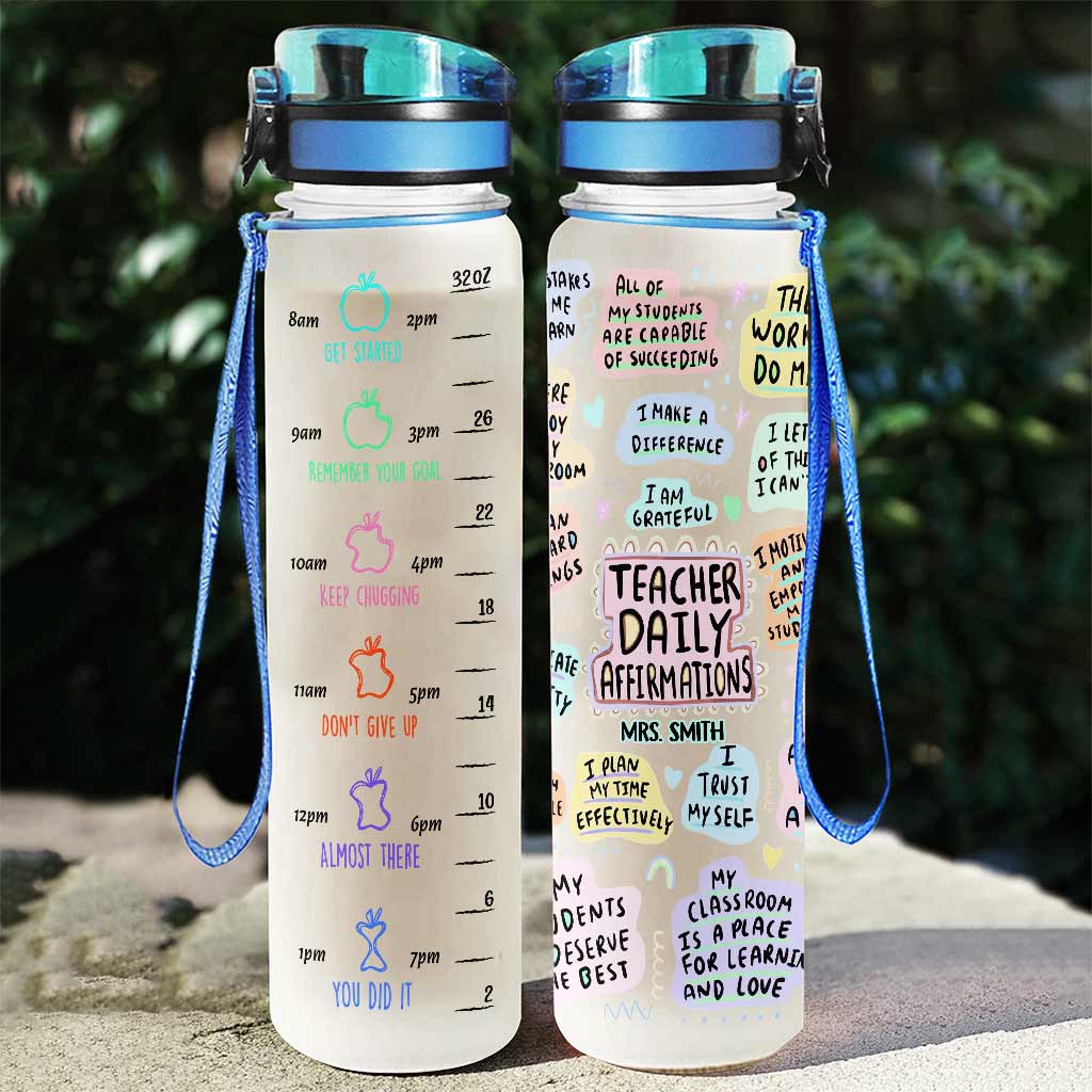 Tägliche Affirmation für Lehrer – Personalisierte Trinkflasche mit Wasserzähler für Lehrer