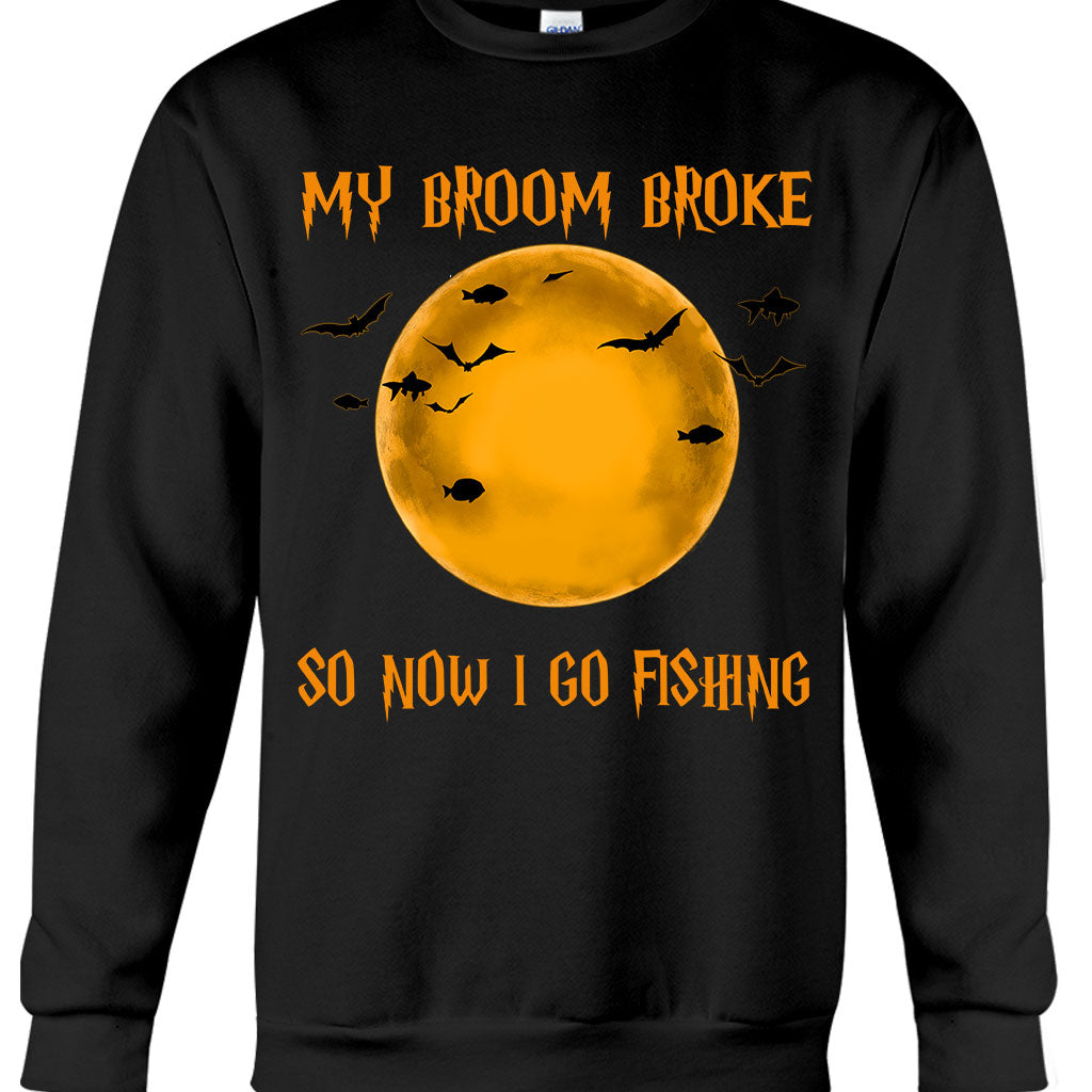 Mein Besen ist kaputt, ich gehe angeln – personalisiertes T-Shirt und Hoodie