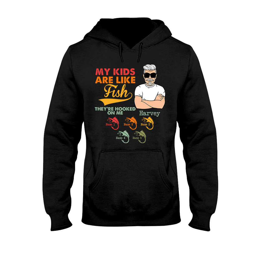 Meine Kinder sind wie Fische – Personalisiertes Vatertags-T-Shirt und Hoodie zum Thema Angeln