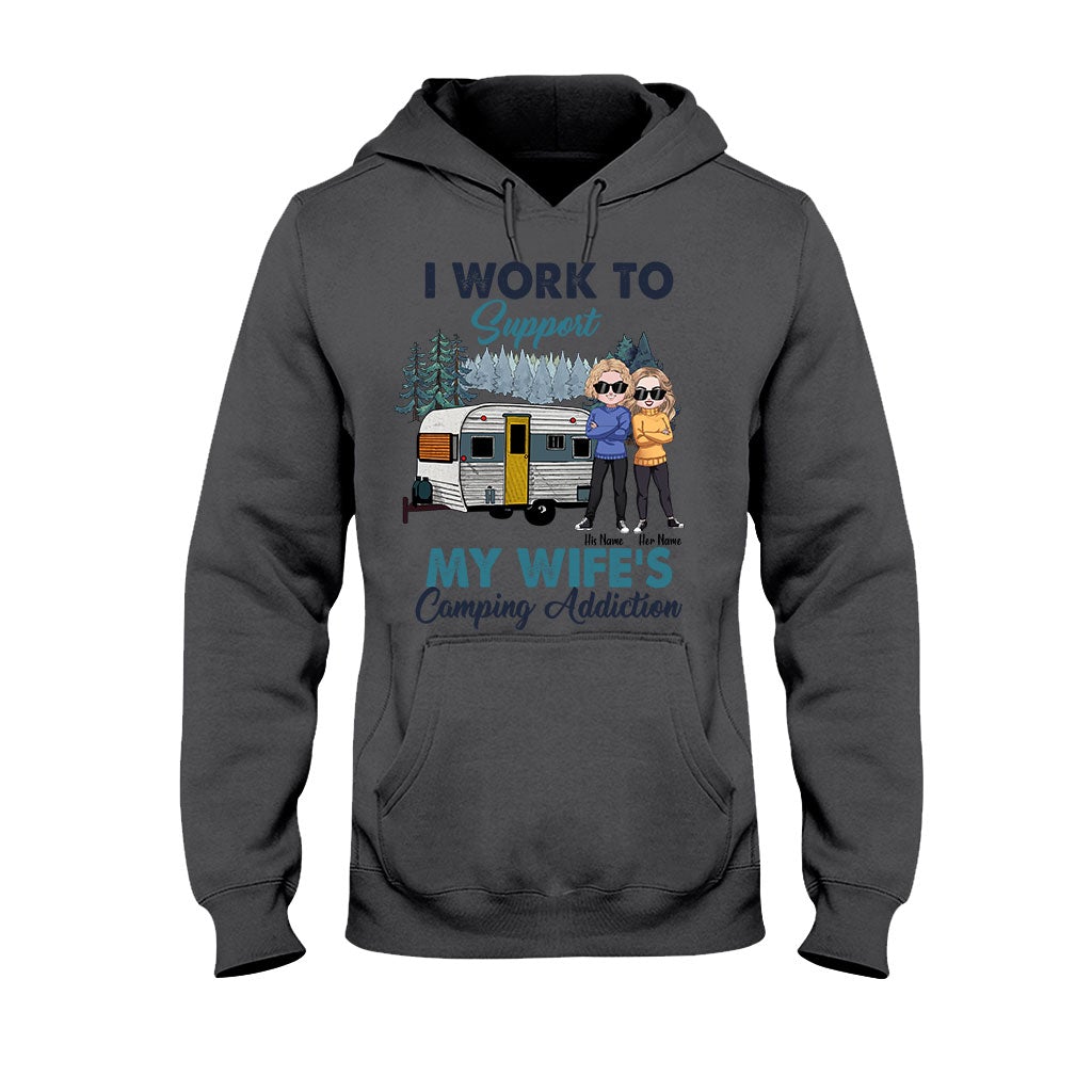 Support My Wife's Camping Addiction - Personalized Couple T-shirt and Hoodie