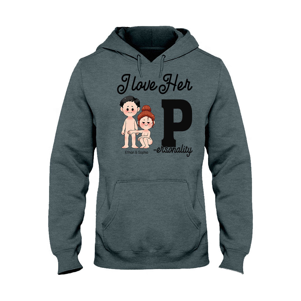 Ich liebe ihn, ich liebe sie – personalisiertes Partner-T-Shirt und Hoodie