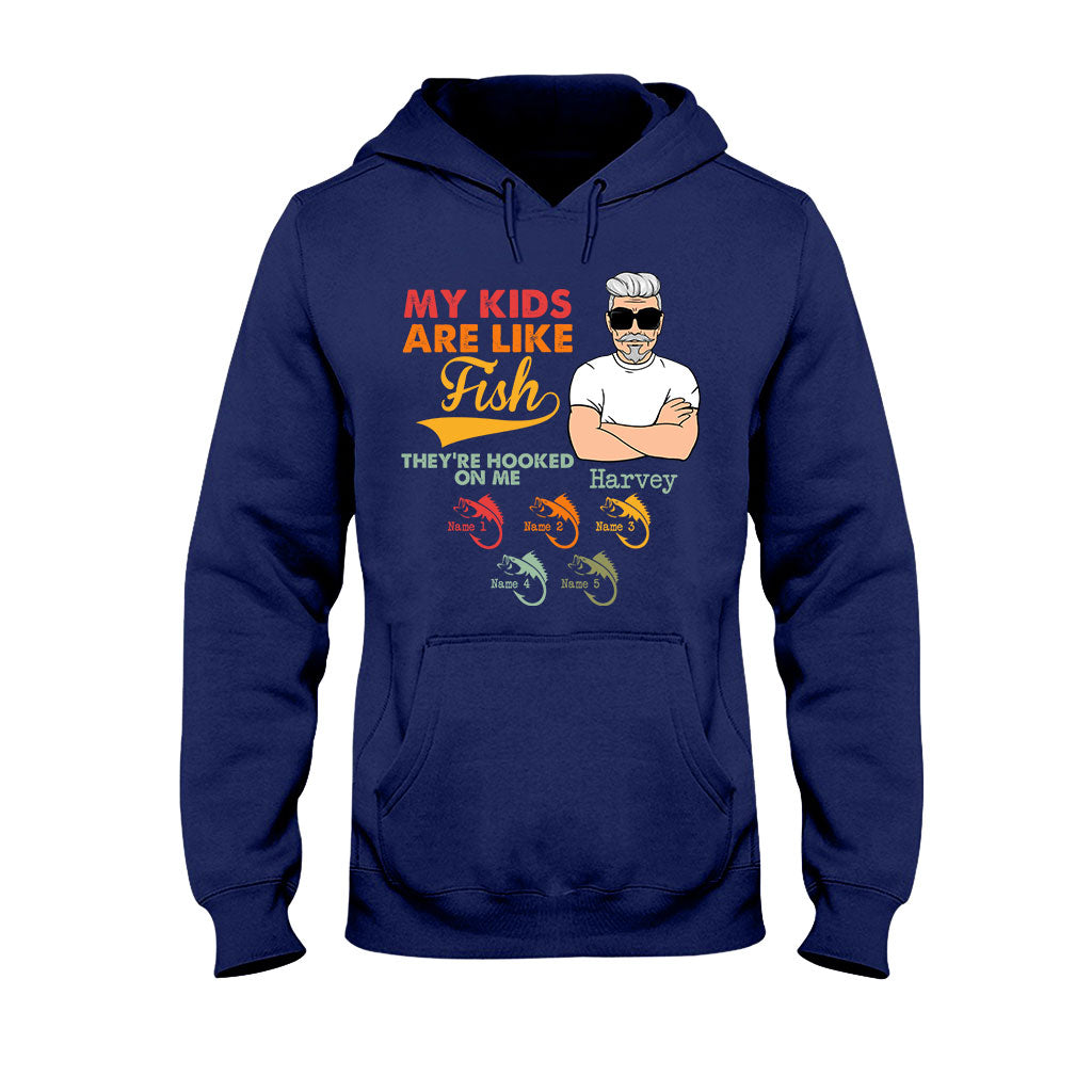 Meine Kinder sind wie Fische – Personalisiertes Vatertags-T-Shirt und Hoodie zum Thema Angeln