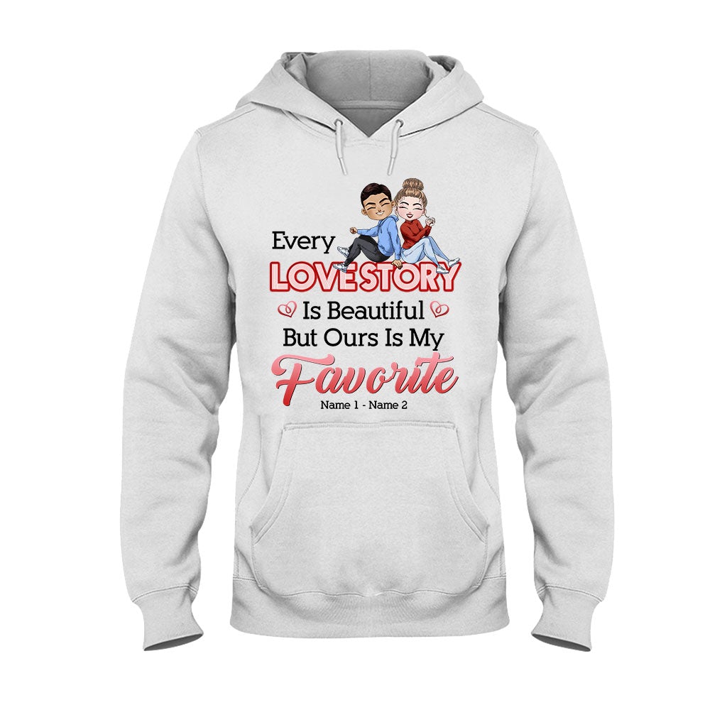 Unsere Liebesgeschichte ist meine Lieblingsgeschichte – personalisiertes Partner-T-Shirt und Hoodie