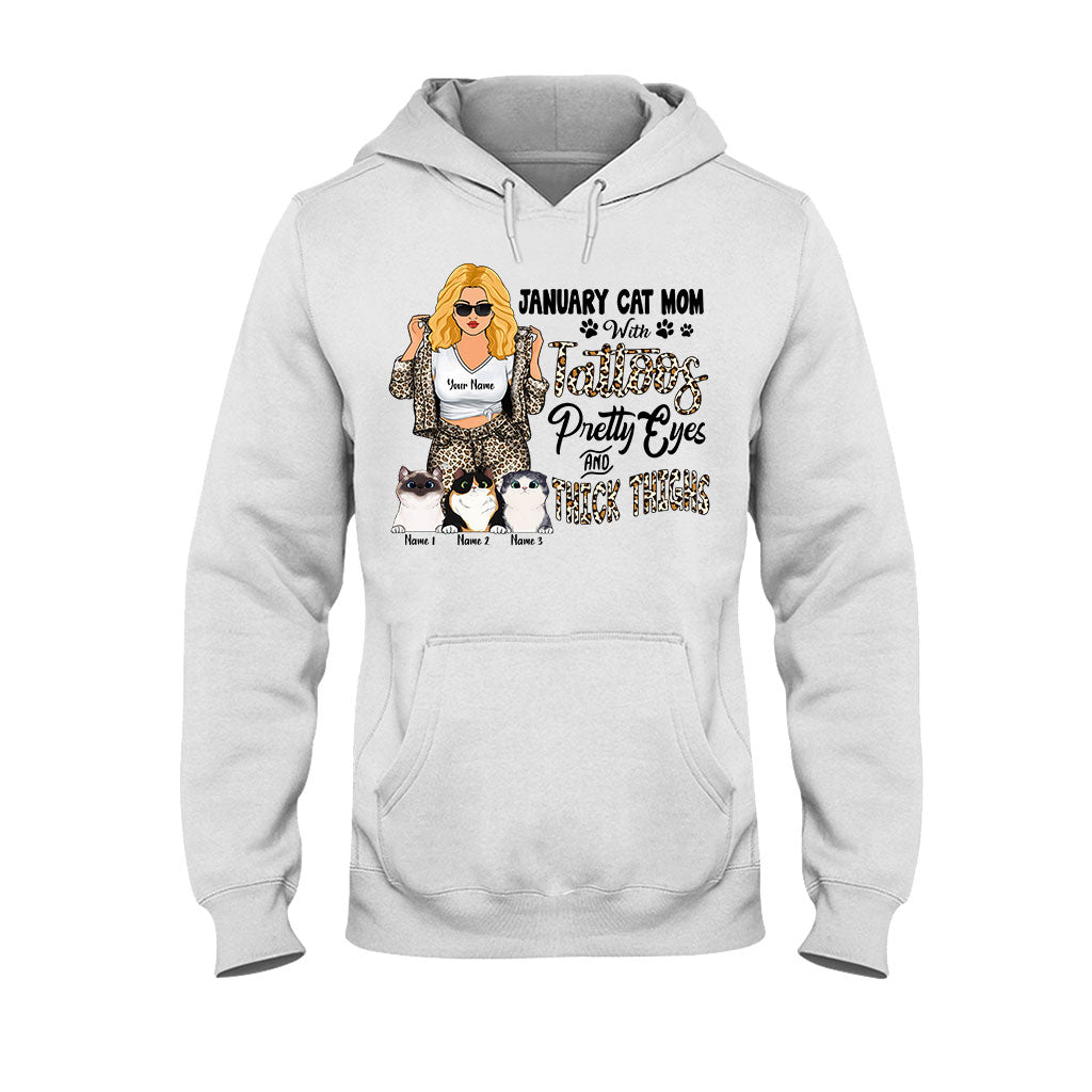 Katzenmama mit Tattoos, hübschen Augen und kräftigen Oberschenkeln – personalisiertes Muttertags-T-Shirt und Hoodie mit Katzenmotiv
