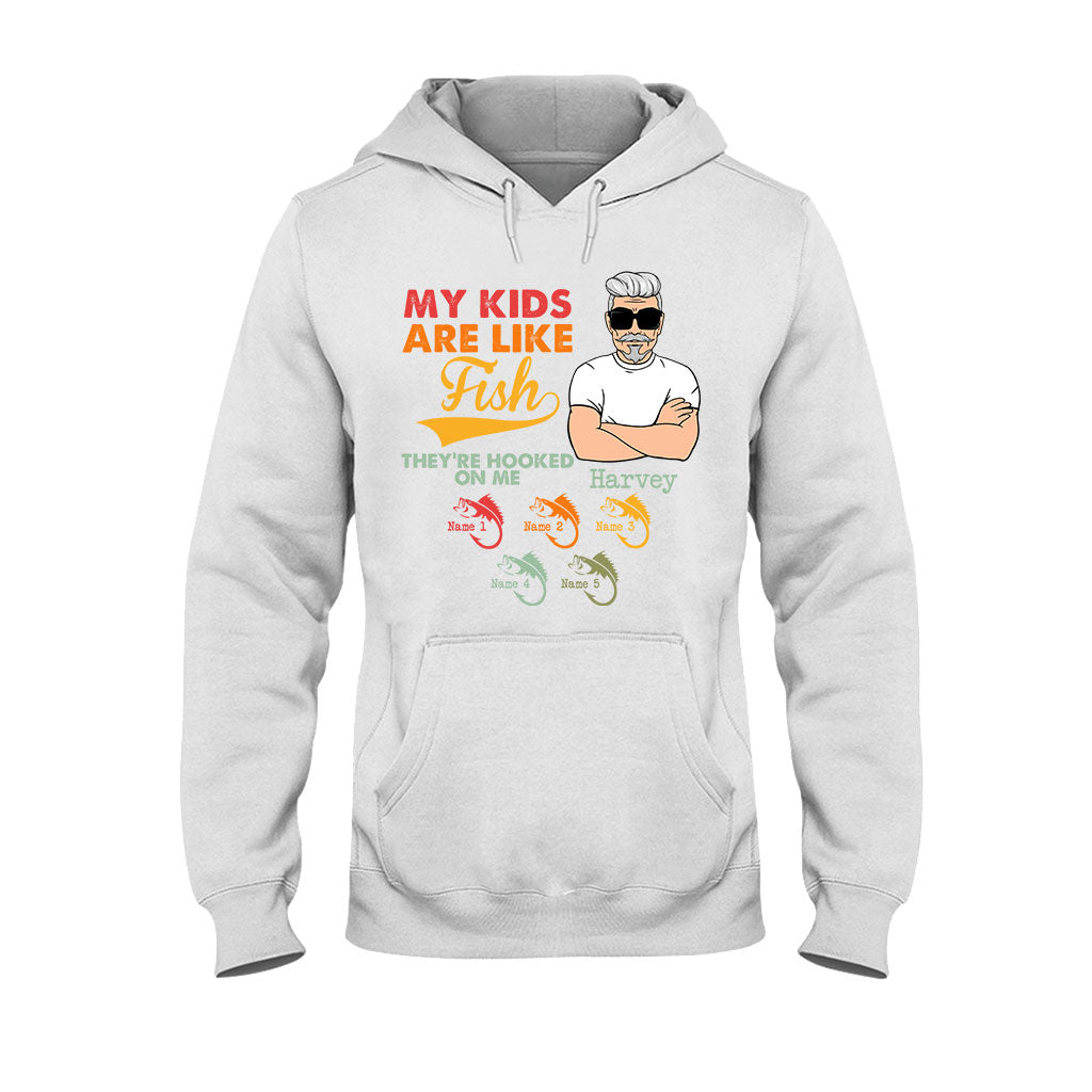 Meine Kinder sind wie Fische – Personalisiertes Vatertags-T-Shirt und Hoodie zum Thema Angeln