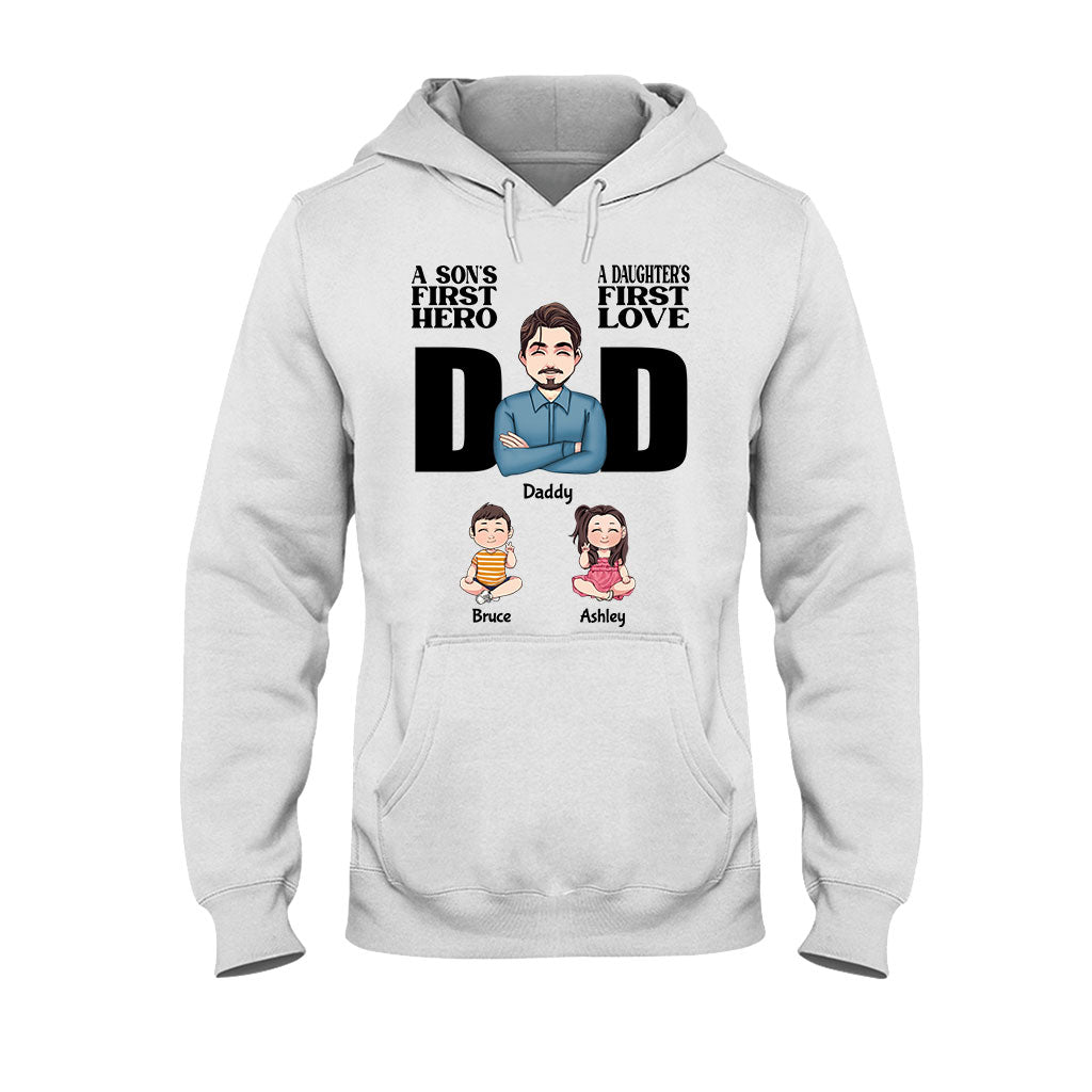 Der erste Held eines Sohnes, die erste Liebe einer Tochter – personalisiertes Vater-T-Shirt und Hoodie