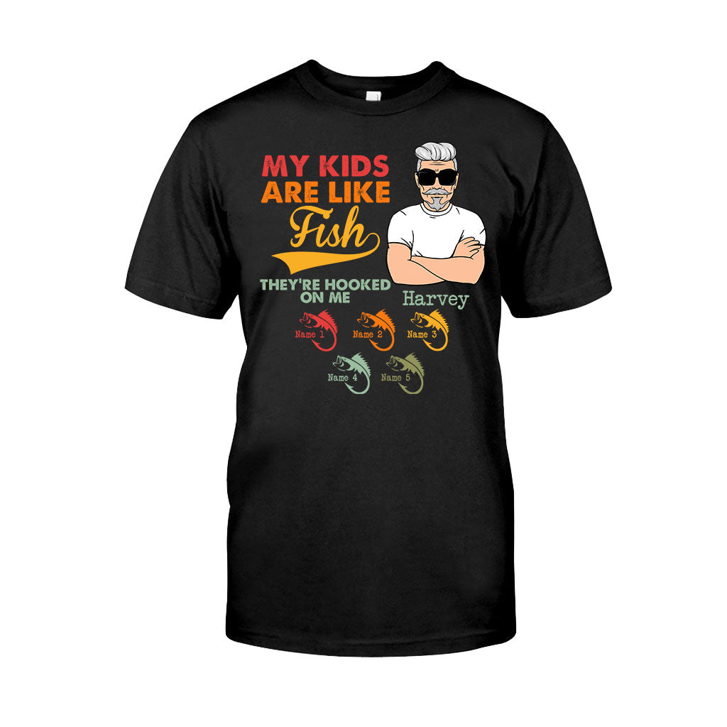 Meine Kinder sind wie Fische – Personalisiertes Vatertags-T-Shirt und Hoodie zum Thema Angeln