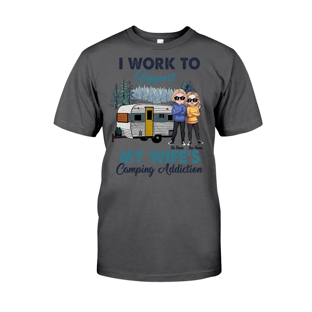 Support My Wife's Camping Addiction - Personalized Couple T-shirt and Hoodie