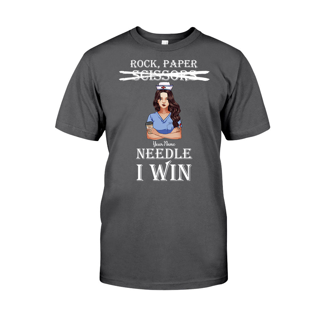 Stein, Papier, Nadel – Ich gewinne! – Personalisiertes T-Shirt und Hoodie für Krankenschwestern