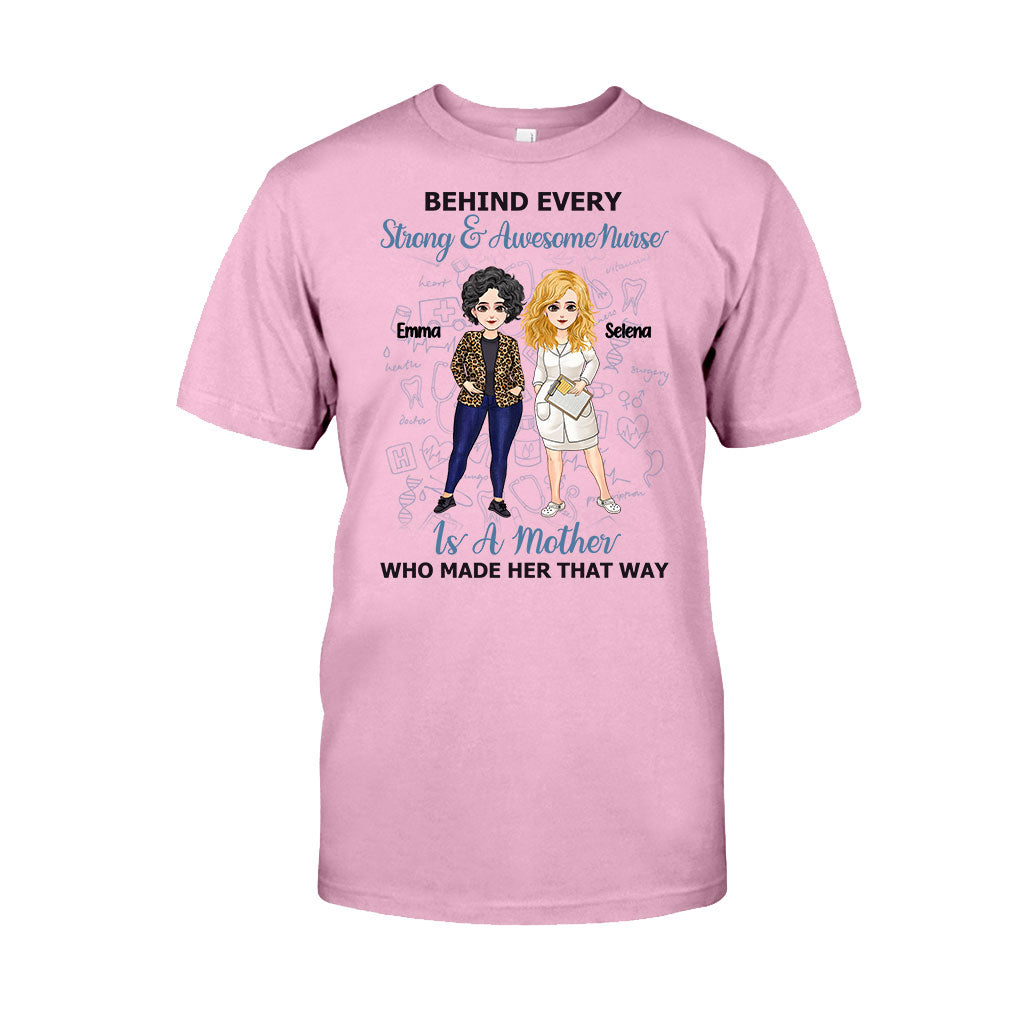 Hinter jeder starken Krankenschwester – Personalisiertes Muttertags-T-Shirt und Hoodie für Krankenschwestern