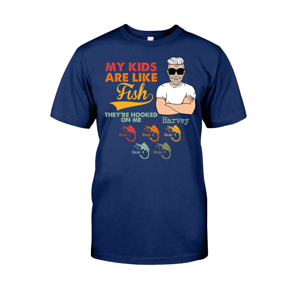Meine Kinder sind wie Fische – Personalisiertes Vatertags-T-Shirt und Hoodie zum Thema Angeln