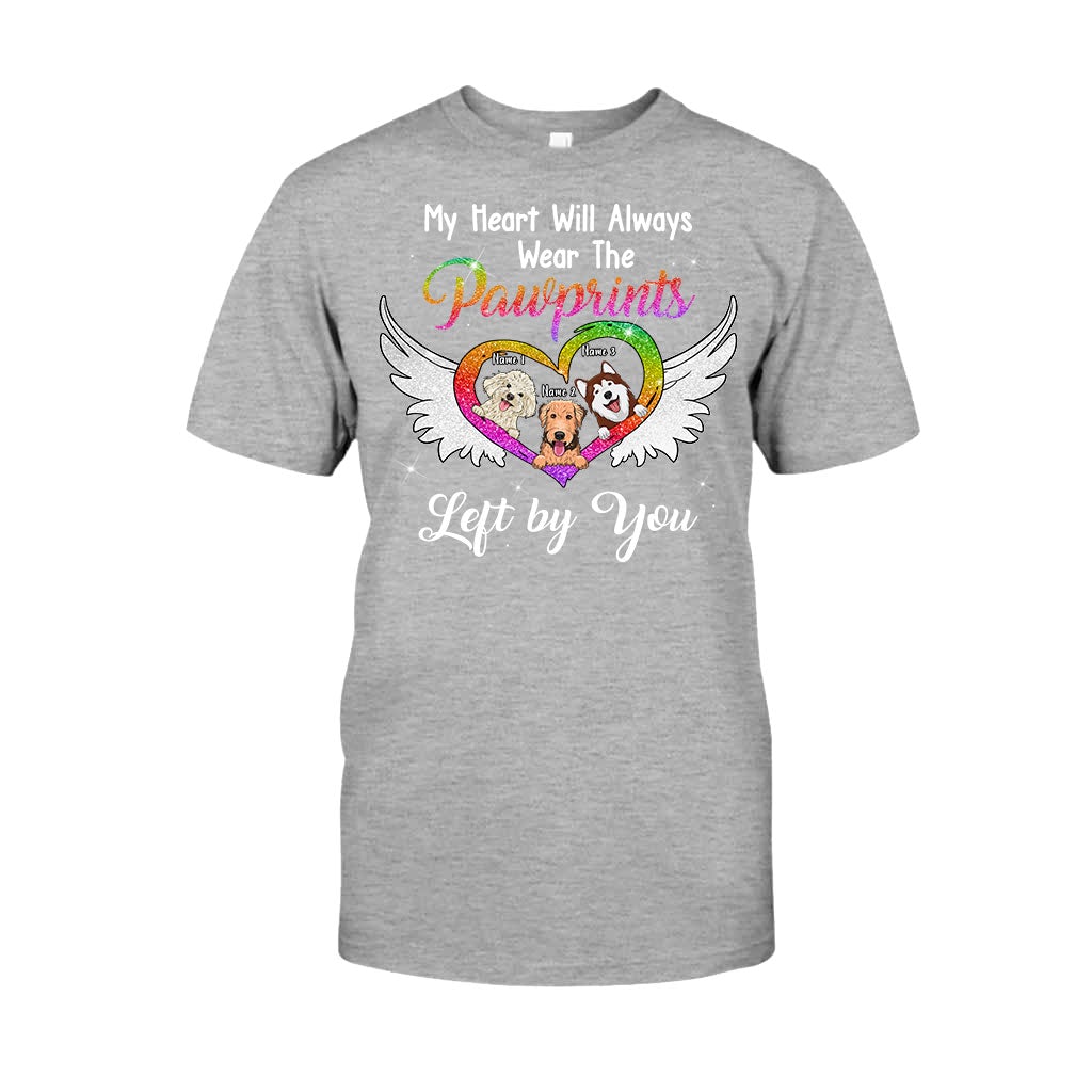 My Heart Will Always Wear The Pawprints - Personalized Dog T-shirt and Hoodie With Faux Glitter Print