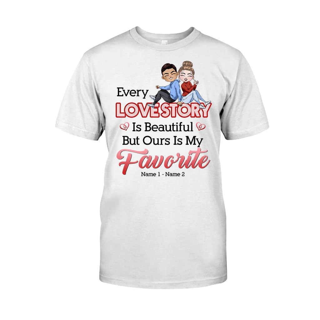 Unsere Liebesgeschichte ist meine Lieblingsgeschichte – personalisiertes Partner-T-Shirt und Hoodie
