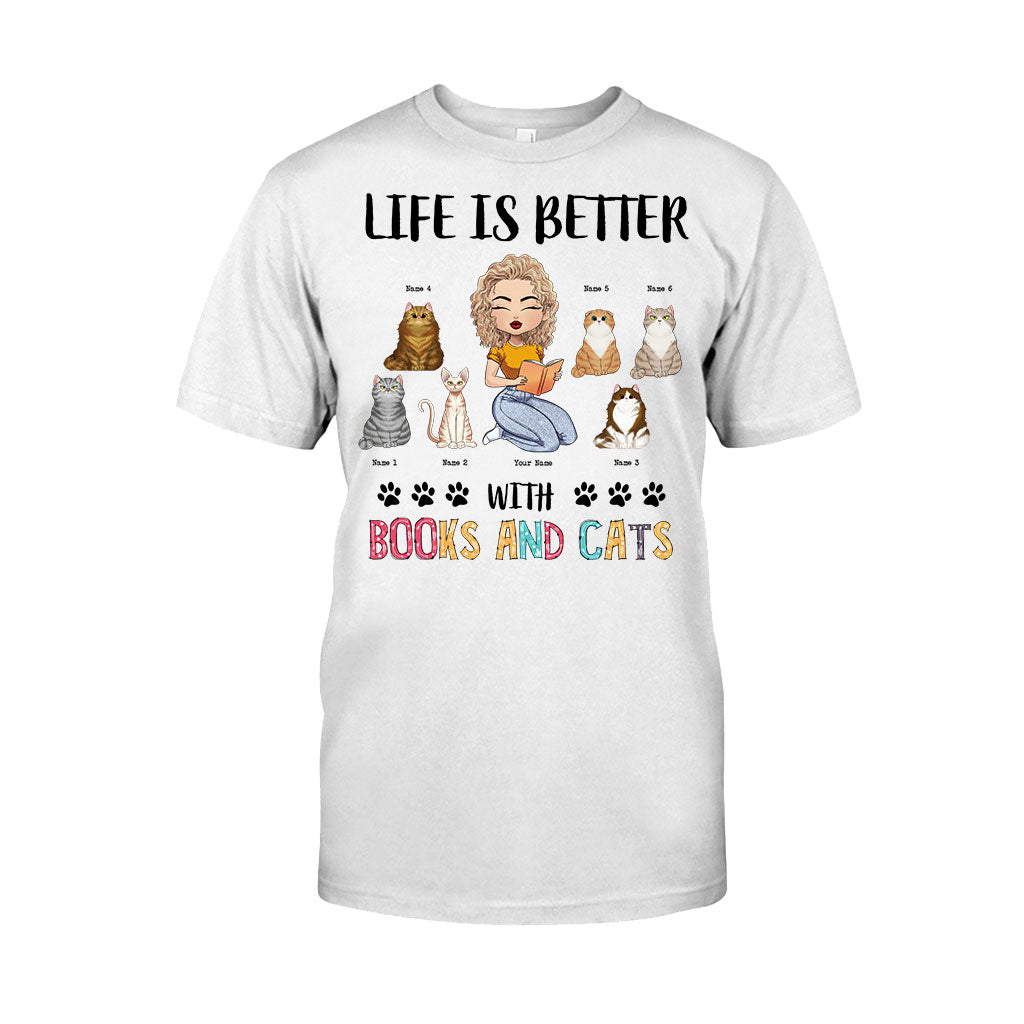 Das Leben ist schöner mit Büchern und Katzen – Personalisiertes Buch-T-Shirt und Hoodie