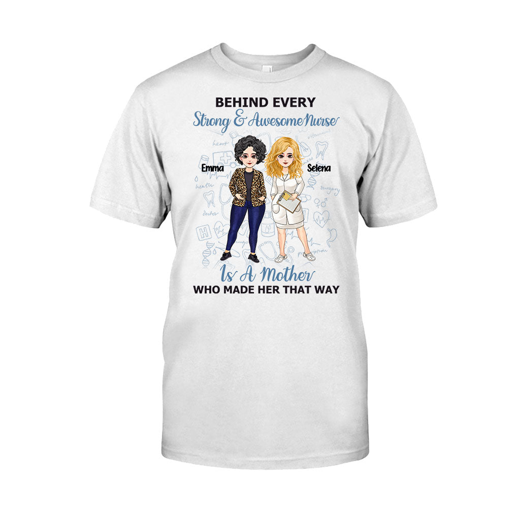 Hinter jeder starken Krankenschwester – Personalisiertes Muttertags-T-Shirt und Hoodie für Krankenschwestern